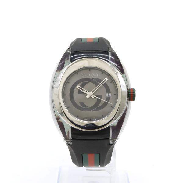 GUCCI グッチ シンク インターロッキングG シェリー グレー文字盤 SS ラバー メンズ クォ...