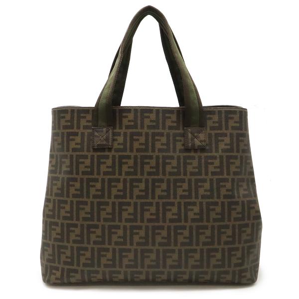 FENDI フェンディ ズッカ トートバッグ ショルダーバッグ 肩掛け PVC カーキブラウン ダー...