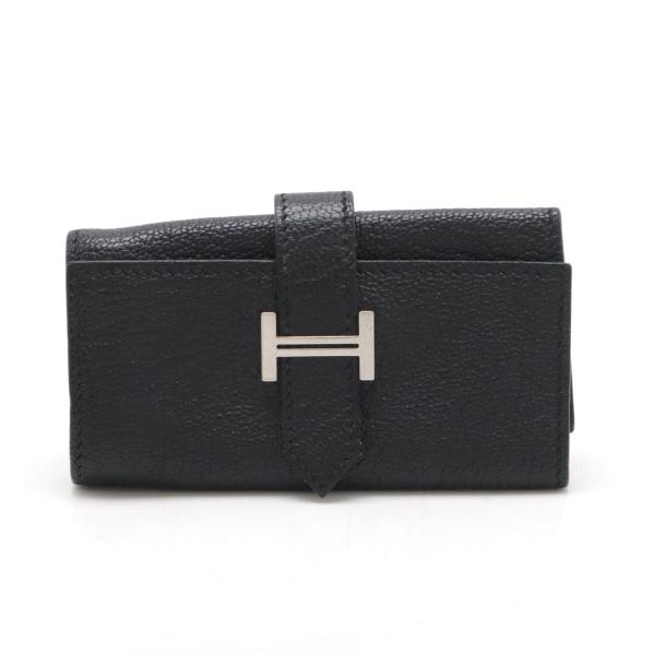 HERMES エルメス ベアン キーケース 4連 H金具 シェーブル レザー ブラック 黒 シルバー...
