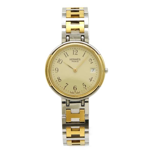 HERMES エルメス ウィンザー デイト アイボリー文字盤 コンビ GP SS メンズ クォーツ ...