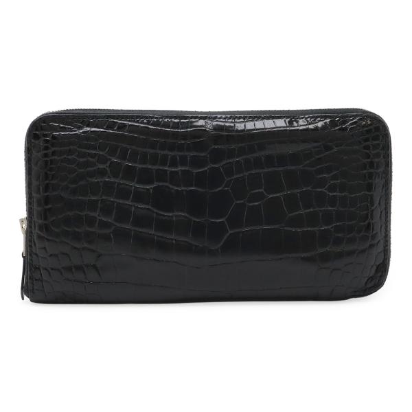 HERMES エルメス アザップロング ラウンドファスナー 長財布 アリゲーター クロコダイル ブラ...