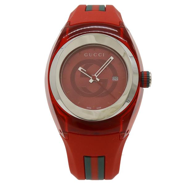 GUCCI グッチ シンク レッド文字盤 SS ラバー インターロッキングG シェリー レディース ...