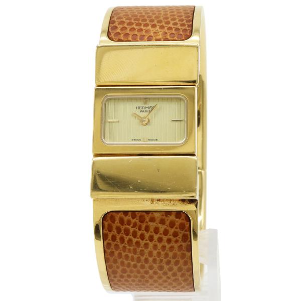 HERMES エルメス ロケ ゴールド文字盤 バングル リザード GP レディース QZ クォーツ ...