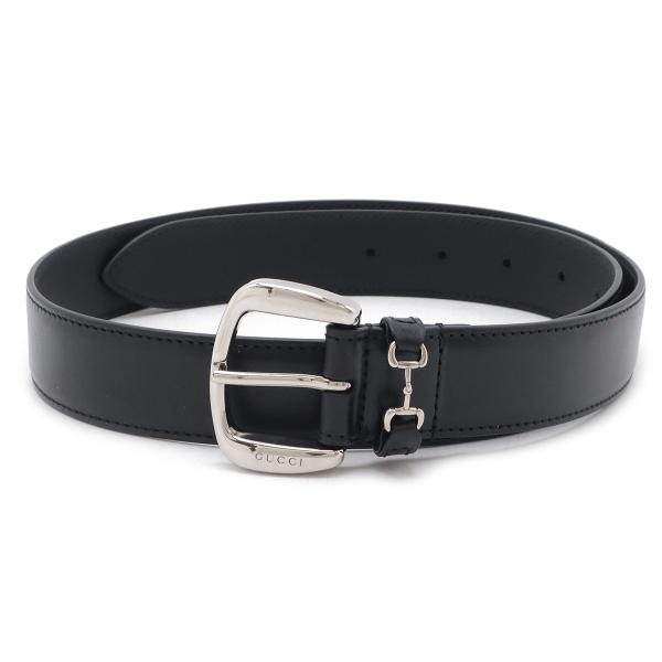 GUCCI グッチ ホースビット ベルト レザー ブラック 黒 シルバー金具 #80 700338