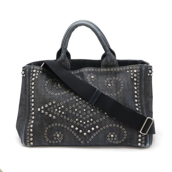 PRADA プラダ CANAPA カナパ トートバッグ 2WAY ショルダーバッグ デニム ビジュー...