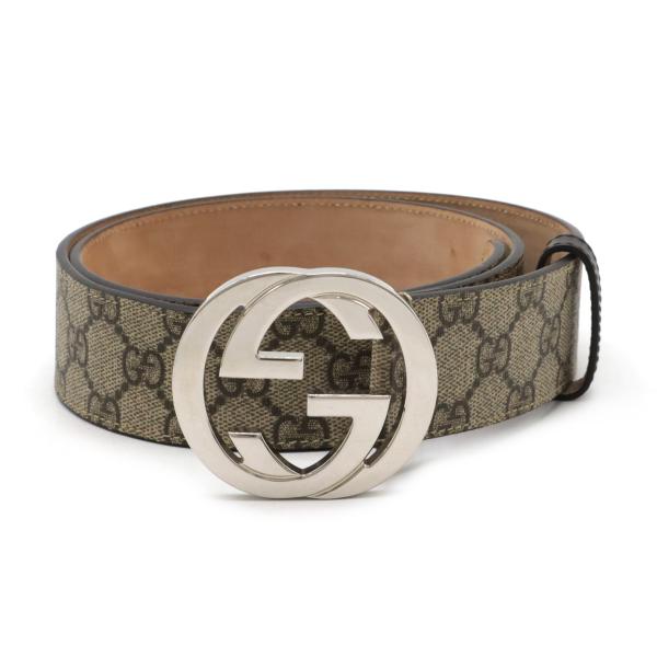 GUCCI グッチ GGスプリーム インターロッキング Gバックル ベルト PVC レザー ベージュ...