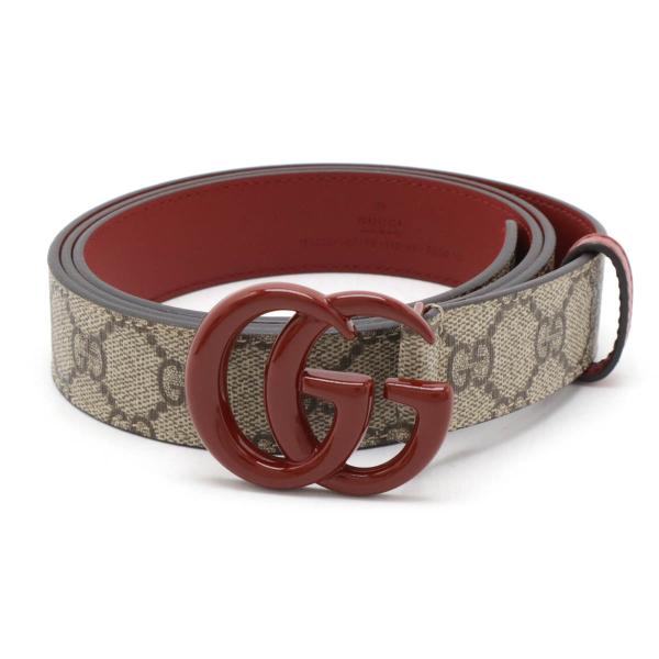 GUCCI グッチ ダブルG GGマーモント GGスプリーム スリムベルト PVC レザー ベージュ...