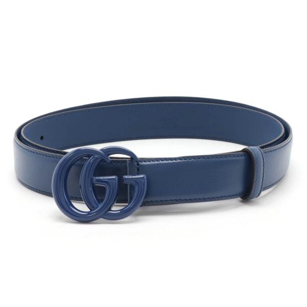 GUCCI グッチ ダブルG GGマーモント スリムベルト レザー ブルー 青 #105 41451...