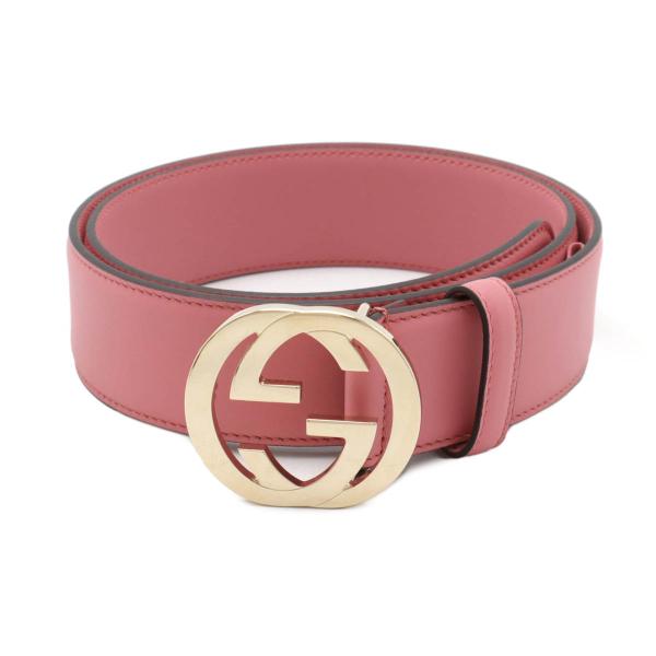GUCCI グッチ インターロッキングG Gバックル プレーンベルト レザー ピンク ゴールド金具 ...