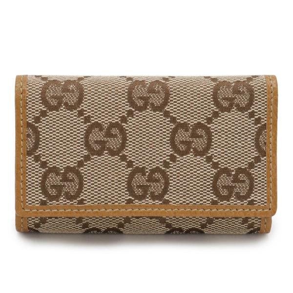 GUCCI グッチ GGキャンバス 6連キーケース レザー カーキベージュ 茶 ライトキャメル シル...