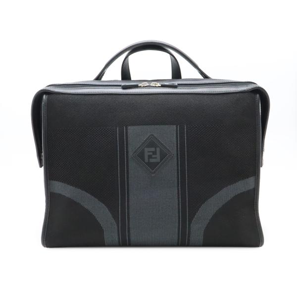 FENDI フェンディ ビジネスバッグ ハンドバッグ ロゴ メッシュ レザー ブラック 黒 グレー ...