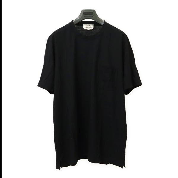 HERMES エルメス Tシャツ カットソー トップス メンズ コットン100% 綿100% ブラッ...