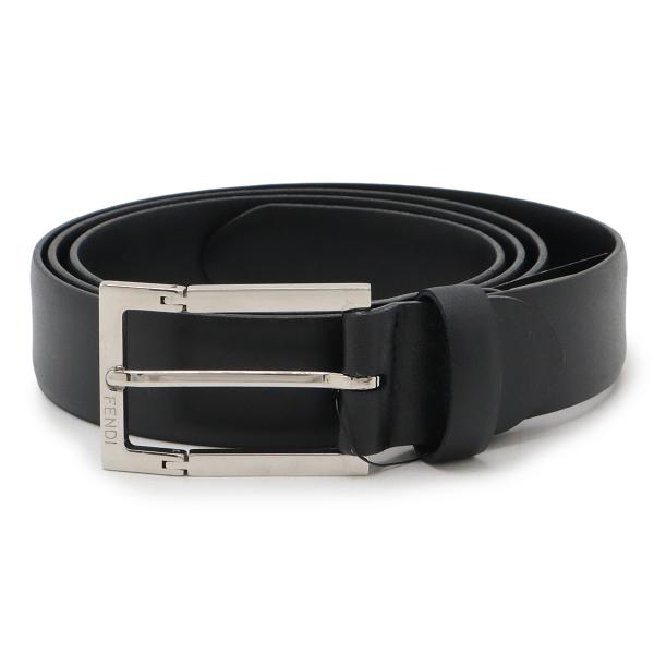 FENDI フェンディ ベルト スクエアバックル レザー ブラック 黒 シルバー金具 #110