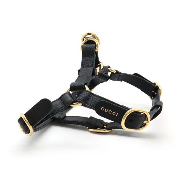 GUCCI グッチ ペット ハーネス 犬 胴輪 レザー ブラック 黒 ゴールド金具 Sサイズ 692...
