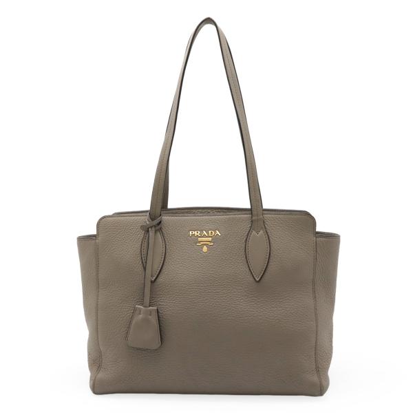 PRADA プラダ トートバッグ ショルダーバッグ セミショルダー 肩掛け レザー グレージュ ゴー...