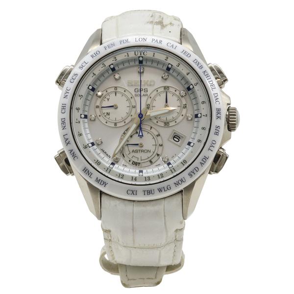 SEIKO セイコー アストロン 電波ソーラー ホワイト文字盤 10Pダイヤ セラミック チタン レ...
