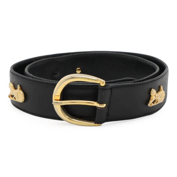 CELINE セリーヌ サルキー 馬車金具 ベルト レザー ブラック 黒 ゴールド金具 #80