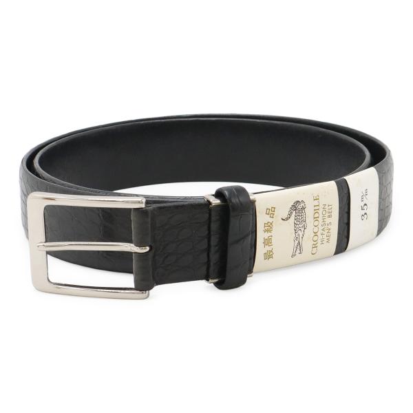 CROCODILE クロコダイル ワニ革 ベルト ブラック 黒 シルバー金具 実寸約106cm メン...