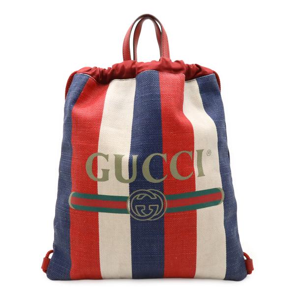 GUCCI グッチ グッチプリント トリコロール ドローストリング バックパック リュックサック 巾...
