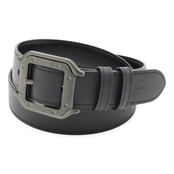 Cartier カルティエ サントス ドゥ カルティエ リバーシブル ベルト PVC レザー ブラッ...