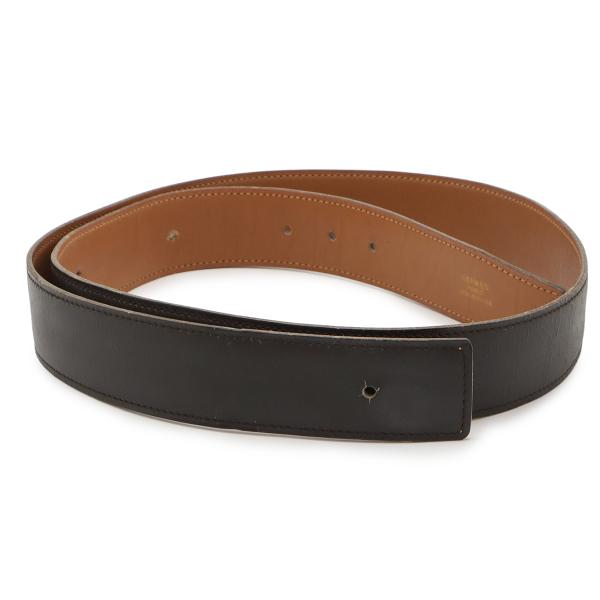 HERMES エルメス ベルト リバーシブル レザー ダークブラウン 茶 ナチュラル #90 ○P刻...