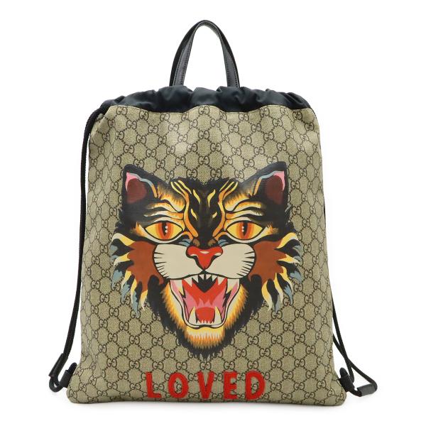 GUCCI グッチ GGスプリーム アングリーキャット LOVED ドローストリング バックパック ...
