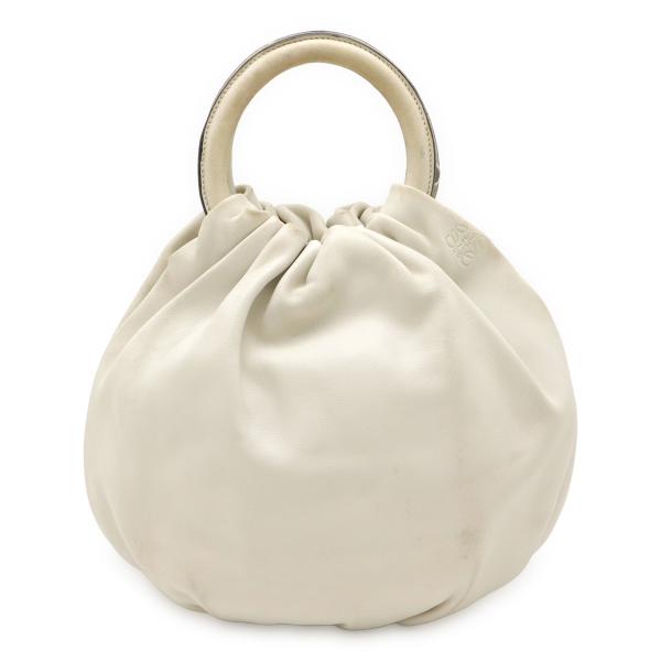 LOEWE ロエベ アナグラム バウンスバッグ ハンドバッグ レザー アイボリー シルバー金具 ショ...