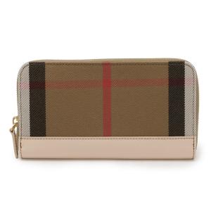 BURBERRY バーバリー ハウスチェック チェック柄 ジップアラウンド ラウンドファスナー 長財布 コットン ブラウン ペールカメオ 8084518