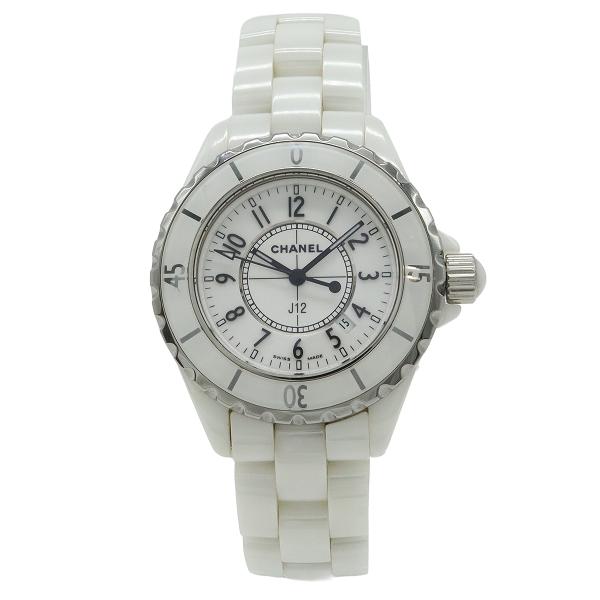 CHANEL シャネル J12 ホワイト セラミック 白 ホワイト文字盤 デイト レディース QZ ...