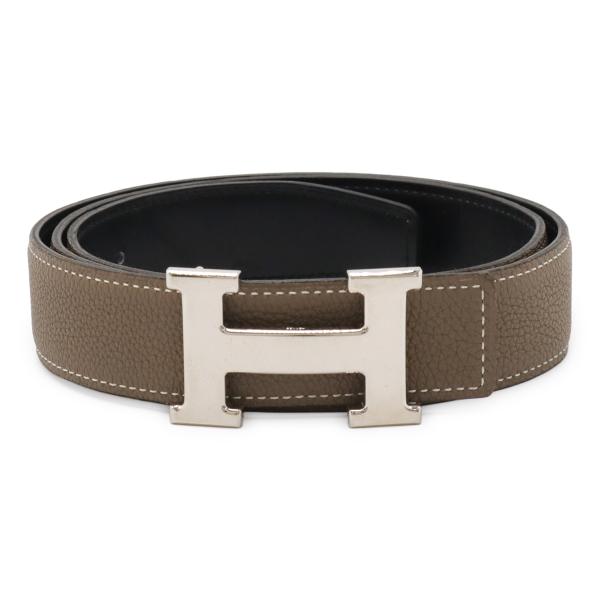 HERMES エルメス Hベルト Hバックル リバーシブル レザー エトゥープ グレージュ ブラック...