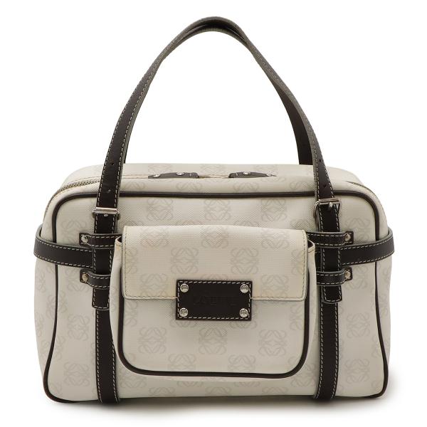 LOEWE ロエベ ロゴ アナグラム ハンドバッグ ポーチ付 PVC レザー ホワイト 白 ダークブ...