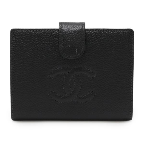 CHANEL シャネル ココマーク 2つ折財布 二つ折り財布 がま口財布 ガマ口 キャビアスキン レ...