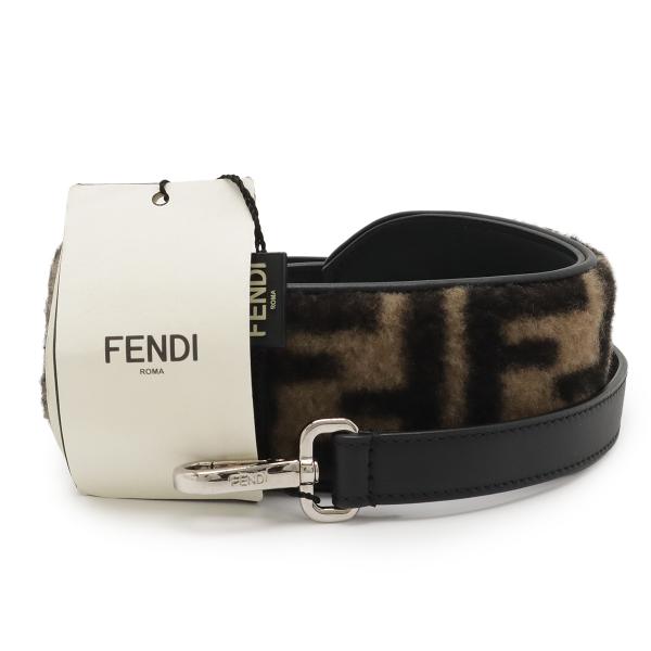 FENDI フェンディ ズッカ柄 ロゴ ショルダーストラップ バッグ用アクセサリー ファー レザー ...