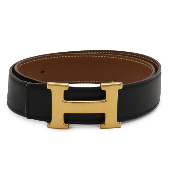 HERMES エルメス Hベルト リバーシブル レザー ブラック 黒 キャメル 茶 ブラウン ゴール...