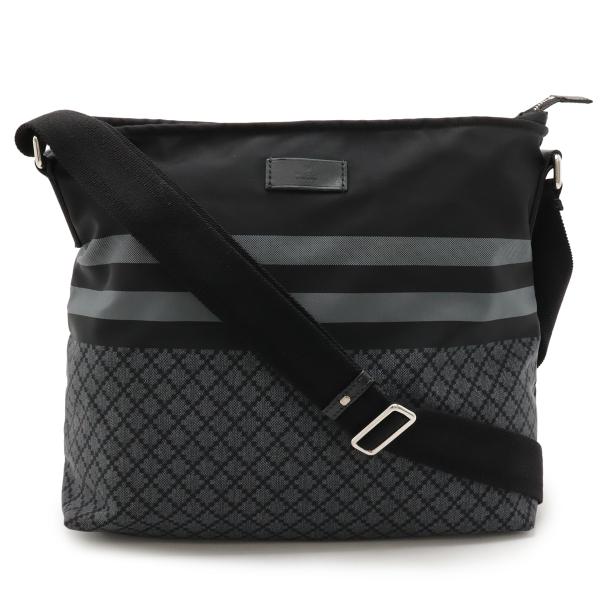 GUCCI グッチ ディアマンテ ショルダーバッグ 斜め掛け ナイロン レザー ブラック 黒 グレー...