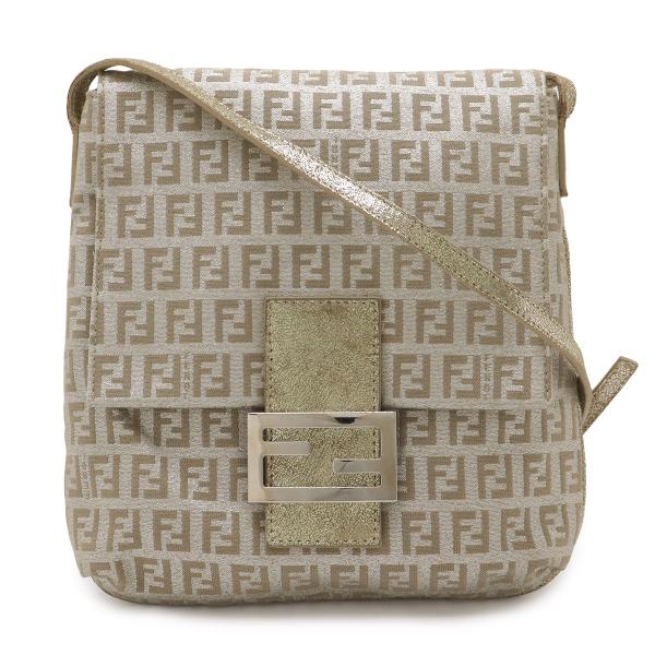 FENDI フェンディ ズッキーノ柄 ショルダーバッグ ポシェット 斜め掛け キャンバス レザー ゴ...