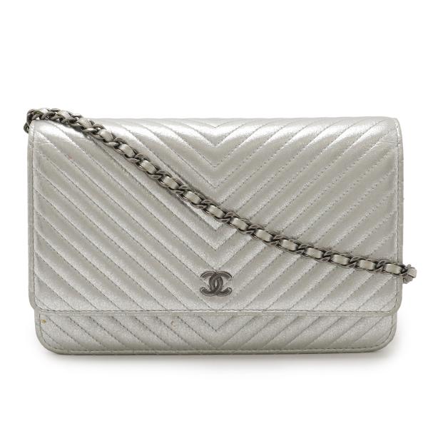 CHANEL シャネル シェブロン Vステッチ チェーンウォレット ショルダーバッグ ポシェット ラ...