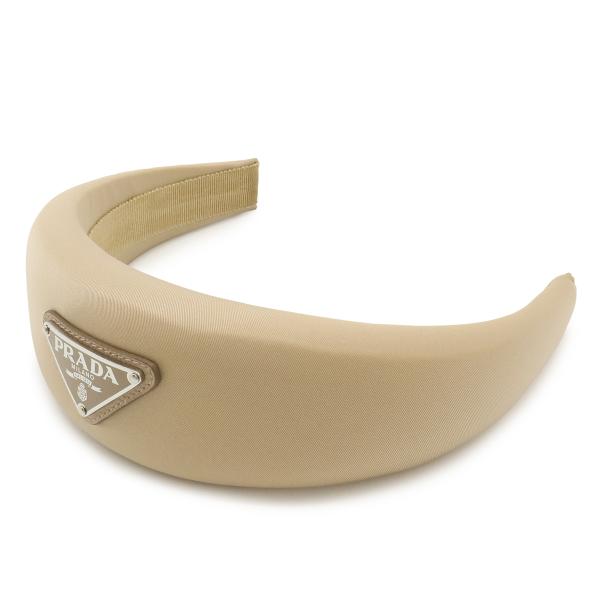 PRADA プラダ トライアングルロゴ カチューシャ ヘアバンド ヘアアクセサリー ナイロン ベージ...