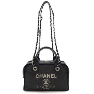 CHANEL シャネル ドーヴィルライン ボーリングバッグ ハンドバッグ 2WAY チェーンショルダーバッグ デニム ネイビー 紺 シルバー金具