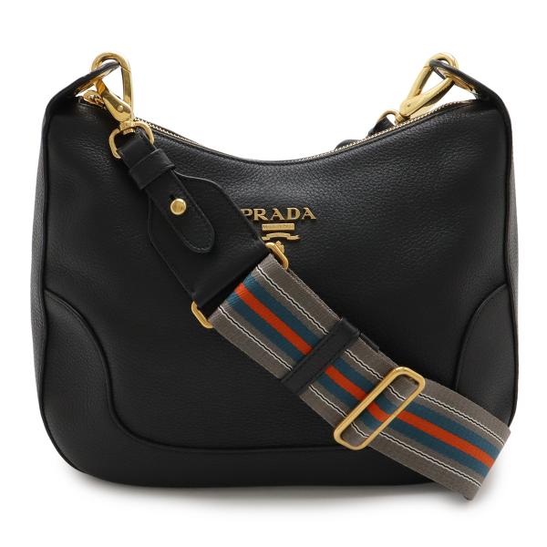 PRADA プラダ ヴィッテロ ダイノ ショルダーバッグ ストライプショルダー レザー NERO 黒...