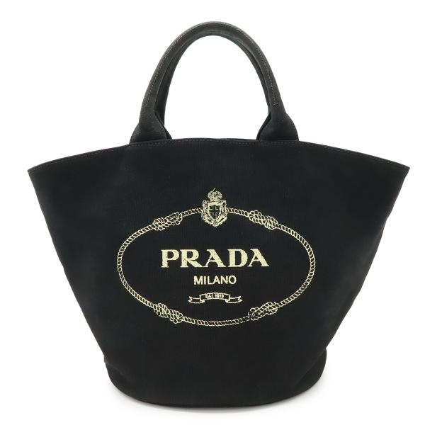 PRADA プラダ カナパ トートバッグ ハンドバッグ キャンバス レザー ブラック 黒 ポーチ欠品...