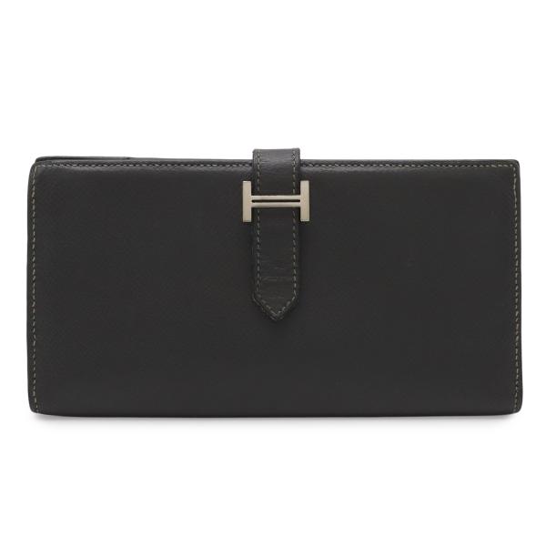 HERMES エルメス ベアンスフレ 2つ折長財布 二つ折り長財布 ヴォーエプソン レザー グレー ...