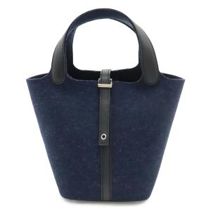 HERMES エルメス ピコタンロックPM ハンドバッグ トートバッグ フェルト ヴォースイフト レザー ブルーニュイ 紺 ブラック 黒