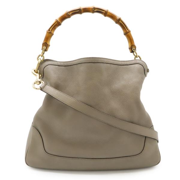GUCCI グッチ バンブー ハンドバッグ 2WAY ショルダーバッグ 斜め掛け レザー グレージュ...