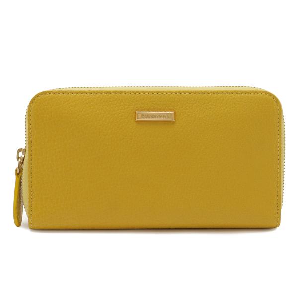 BURBERRY バーバリー ロゴプレート ラウンドファスナー 長財布 レザー イエロー 黄色 ゴー...