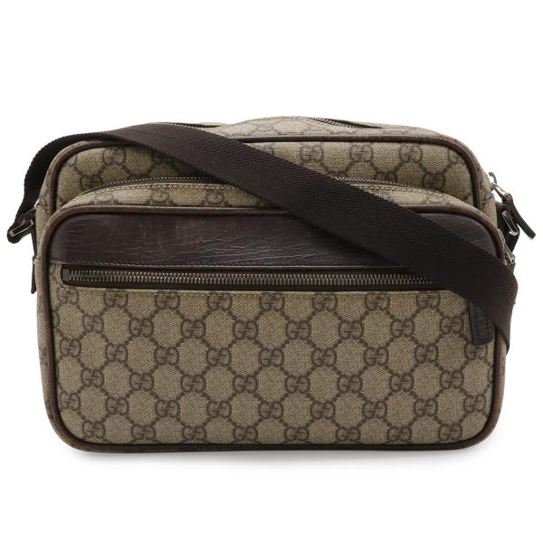 GUCCI グッチ GGスプリーム GGプラス ショルダーバッグ 斜め掛け PVC レザー カーキベ...