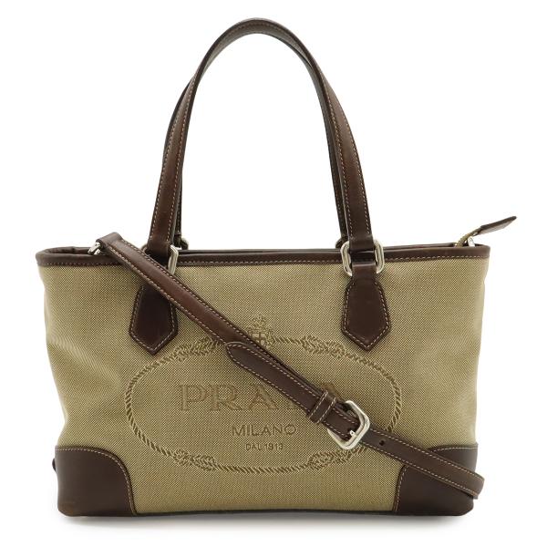PRADA プラダ ロゴジャガード ハンドバッグ 2WAY ショルダーバッグ キャンバス レザー カ...