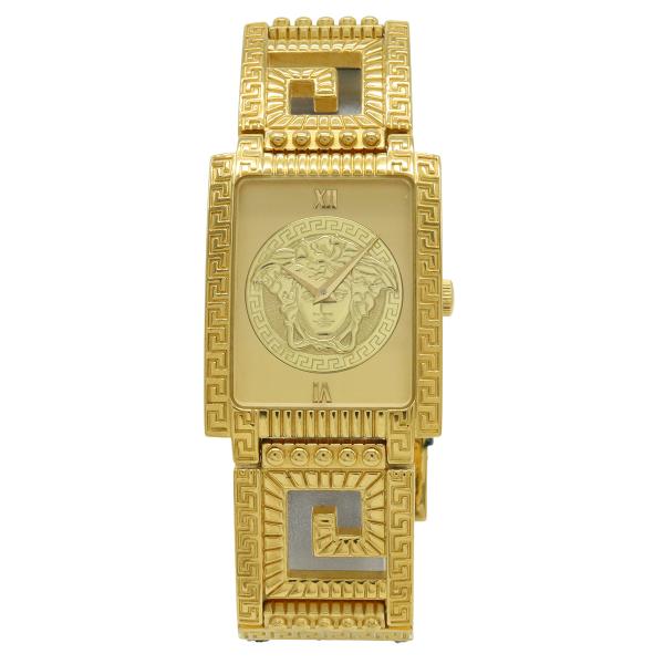 VERSACE ヴェルサーチ メデューサ ゴールド文字盤 GP 革ベルト レディース QZ クォーツ...