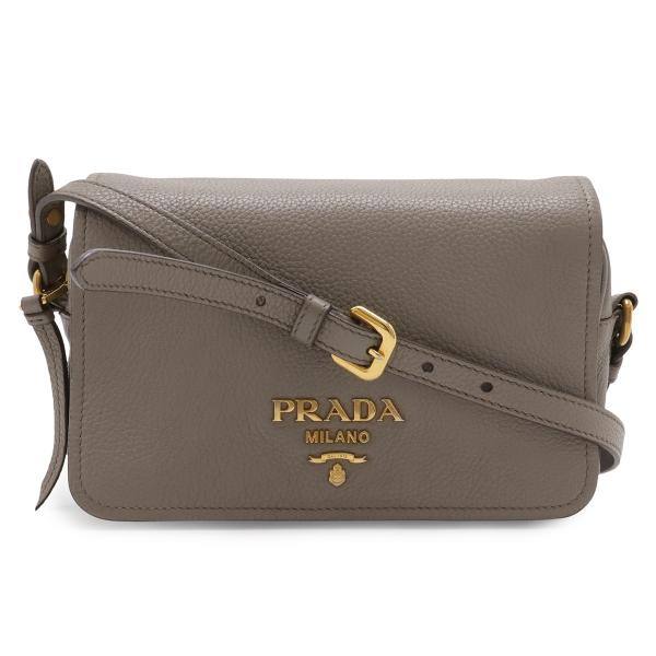 PRADA プラダ ポシェット ショルダーバッグ フラップショルダー 斜め掛け レザー グレージュ ...