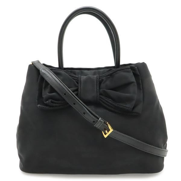PRADA プラダ ロゴジャガード リボン ハンドバッグ 2WAY ショルダーバッグ ナイロン NE...